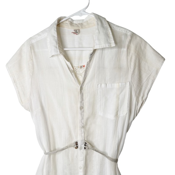 Free People White Sheer Crochet Knit Gauze Button Down Rope Tie Size Large - Picture 2 of 7